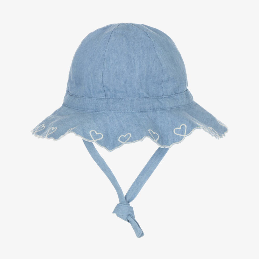 Petit Bateau-Baby Girls Light Blue Cotton Chambray Sun Hat | Childrensalon