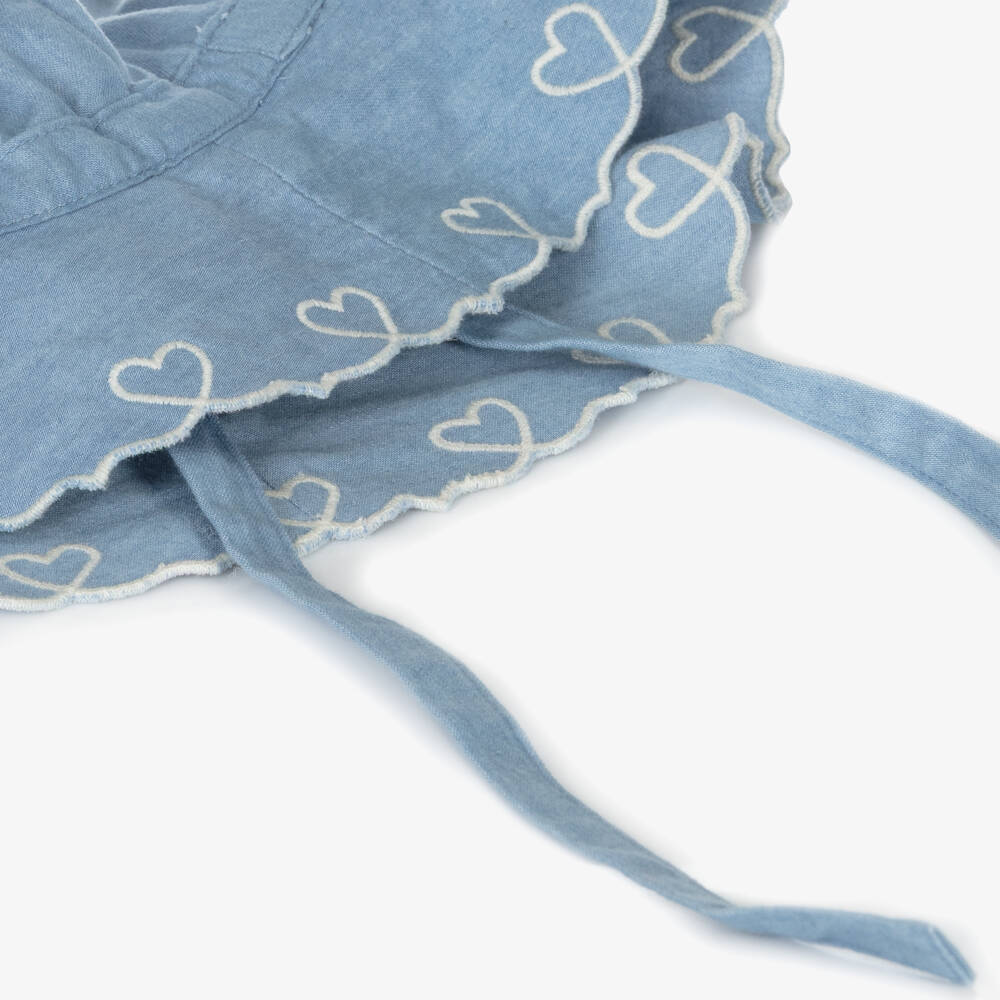 Petit Bateau-Baby Girls Light Blue Cotton Chambray Sun Hat | Childrensalon