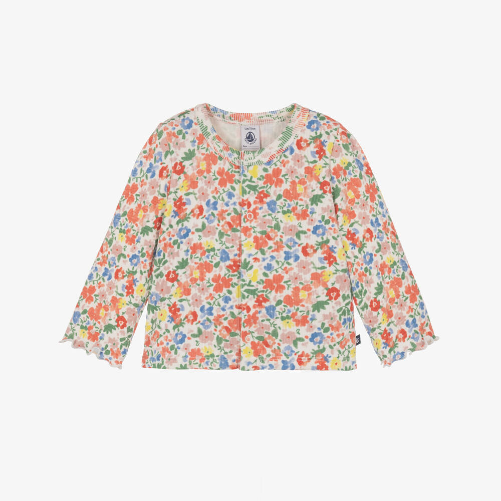 Petit Bateau-Baby Girls Multicolour Floral Cardigan  | Childrensalon