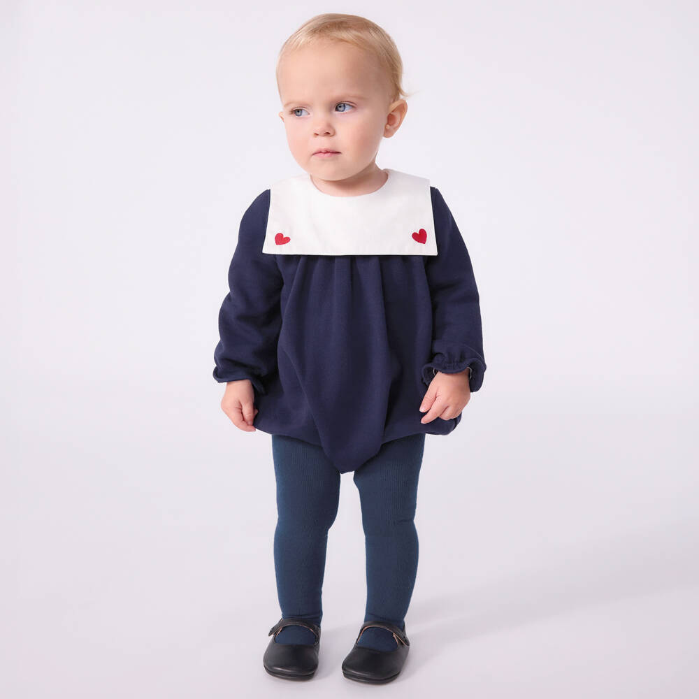 Petit Bateau-Baby Girls Navy Blue Sailor Collar Shortie | Childrensalon
