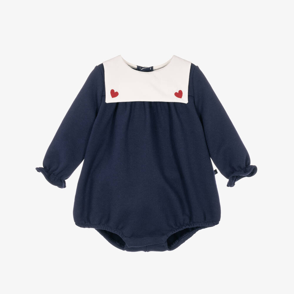 Petit Bateau-Baby Girls Navy Blue Sailor Collar Shortie | Childrensalon