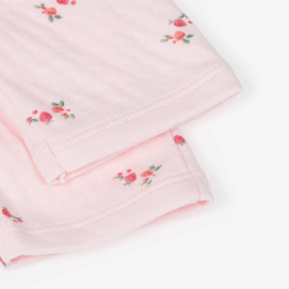 Petit Bateau-Baby Girls Pale Pink Pointelle Cotton Trousers Set | Childrensalon