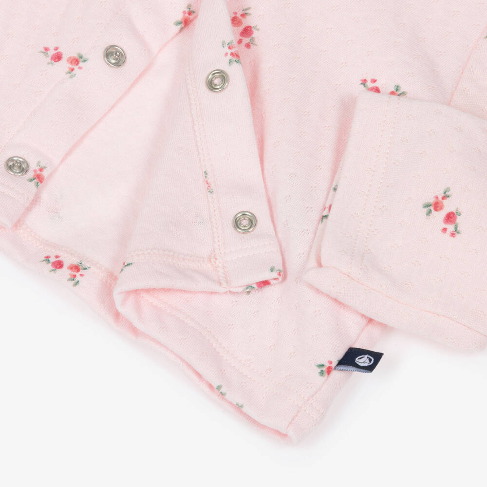 Petit Bateau-Baby Girls Pale Pink Pointelle Cotton Trousers Set | Childrensalon
