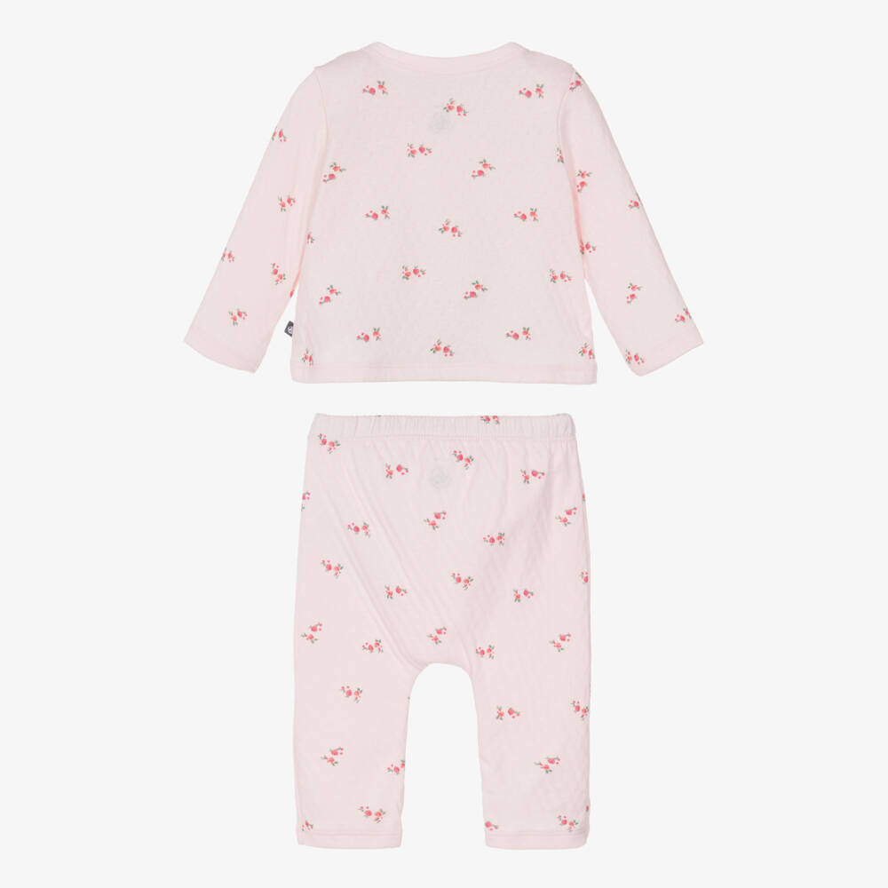 Petit Bateau-Baby Girls Pale Pink Pointelle Cotton Trousers Set | Childrensalon