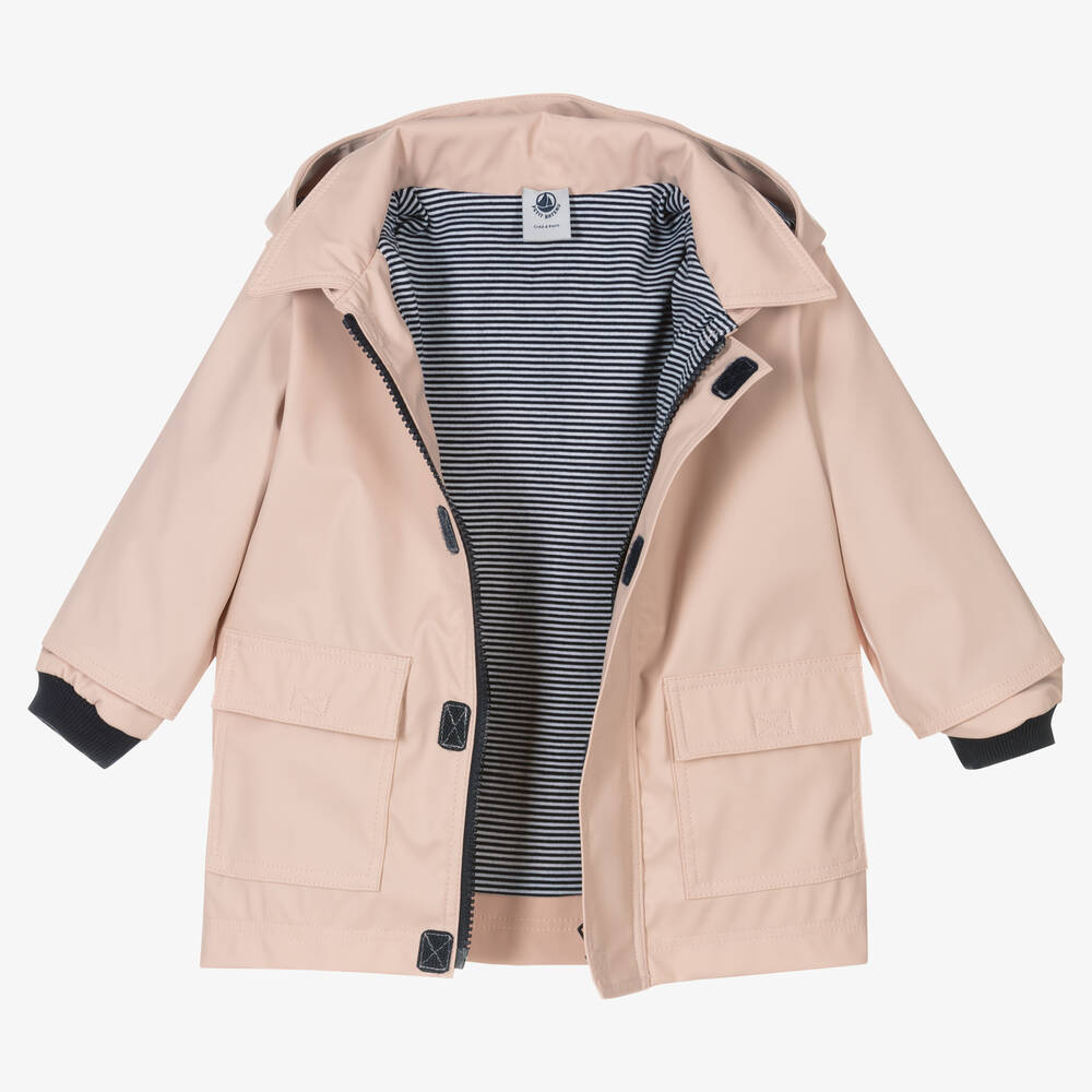 Petit Bateau-Baby Girls Pink Hooded Raincoat | Childrensalon