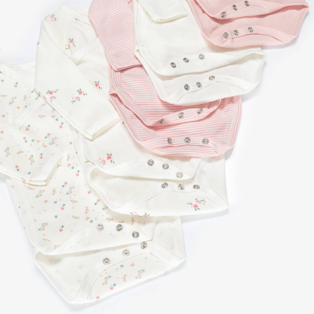 Petit Bateau-Baby Girls Pink & Ivory Cotton Bodysuits (5 Pack) | Childrensalon