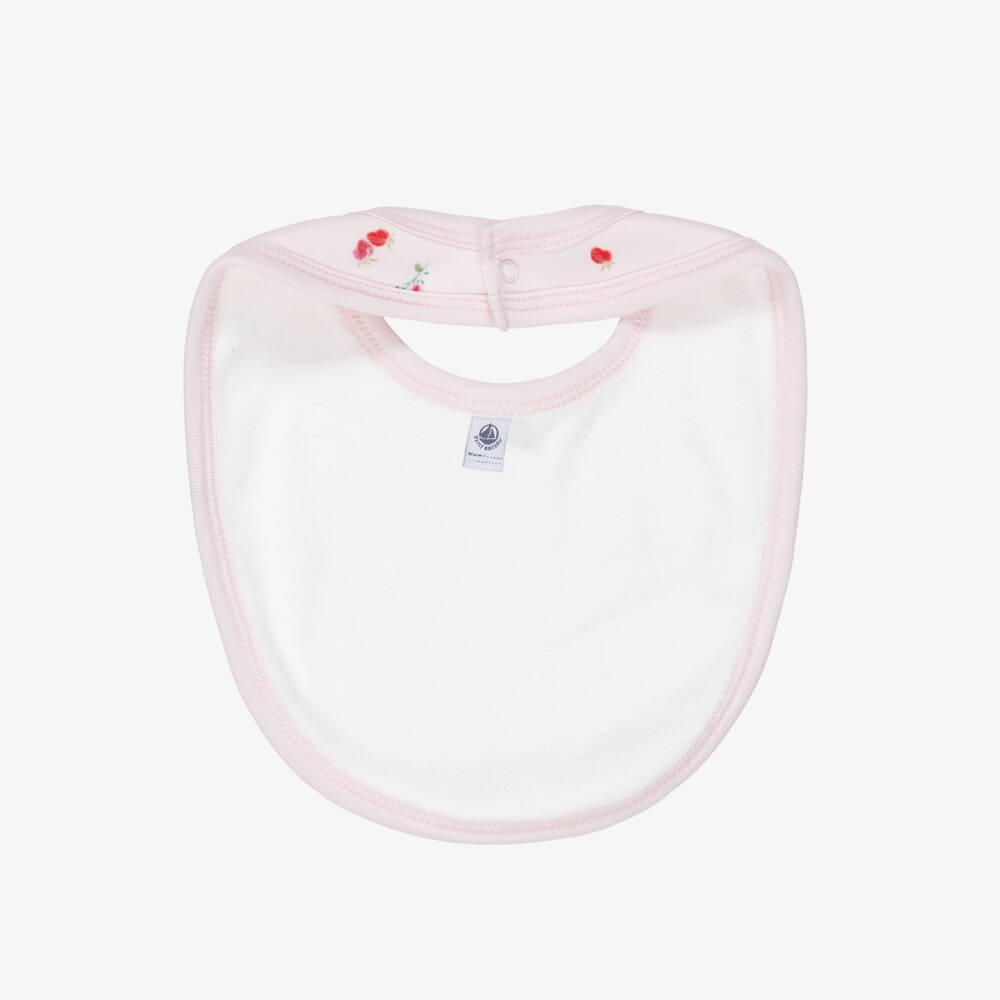 Petit Bateau-Baby Girls Pink & Ivory Cotton Floral Print Bibs (2 Pack) | Childrensalon