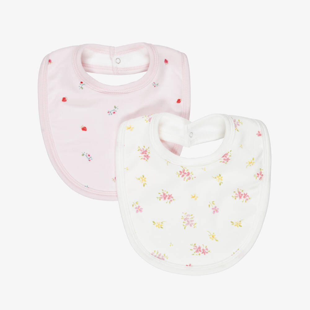 Petit Bateau-Baby Girls Pink & Ivory Cotton Floral Print Bibs (2 Pack) | Childrensalon
