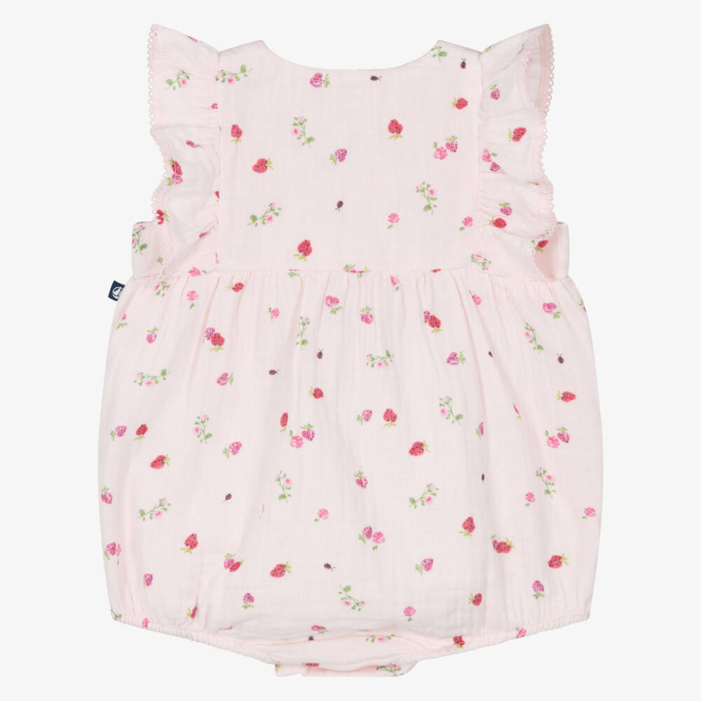 Petit Bateau-Baby Girls Pink Muslin Shortie with Strawberry Print | Childrensalon
