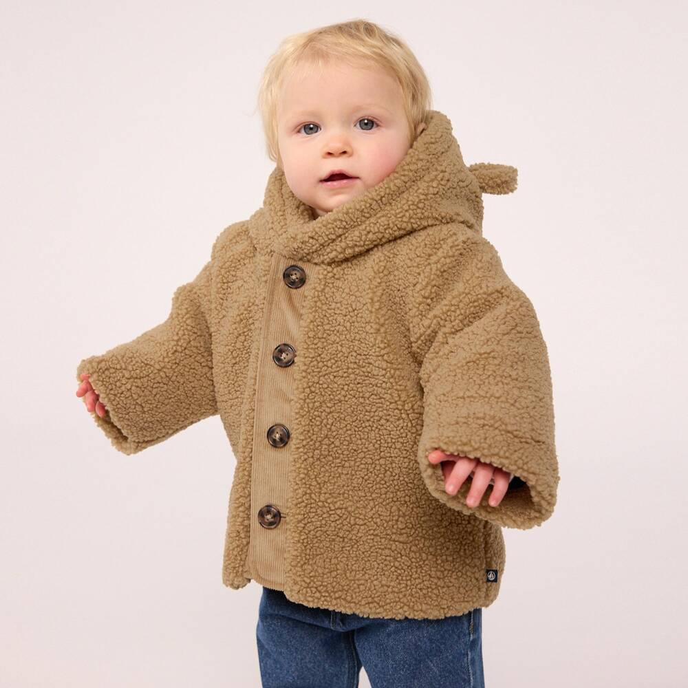 Petit Bateau-Beige Hooded Sherpa Fleece Jacket | Childrensalon