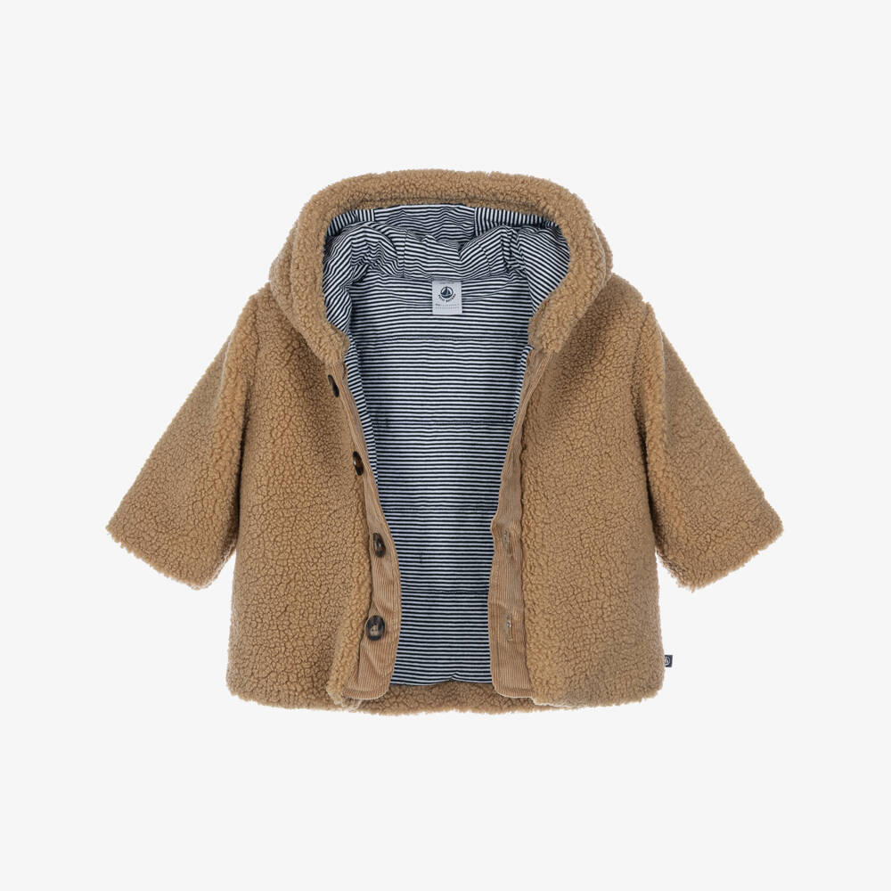 Petit Bateau-Beige Hooded Sherpa Fleece Jacket | Childrensalon