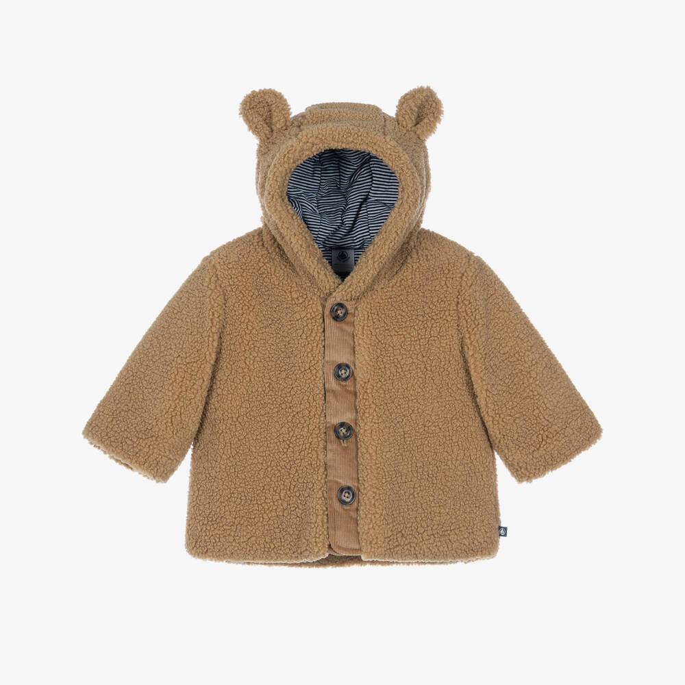 Petit Bateau-Beige Hooded Sherpa Fleece Jacket | Childrensalon