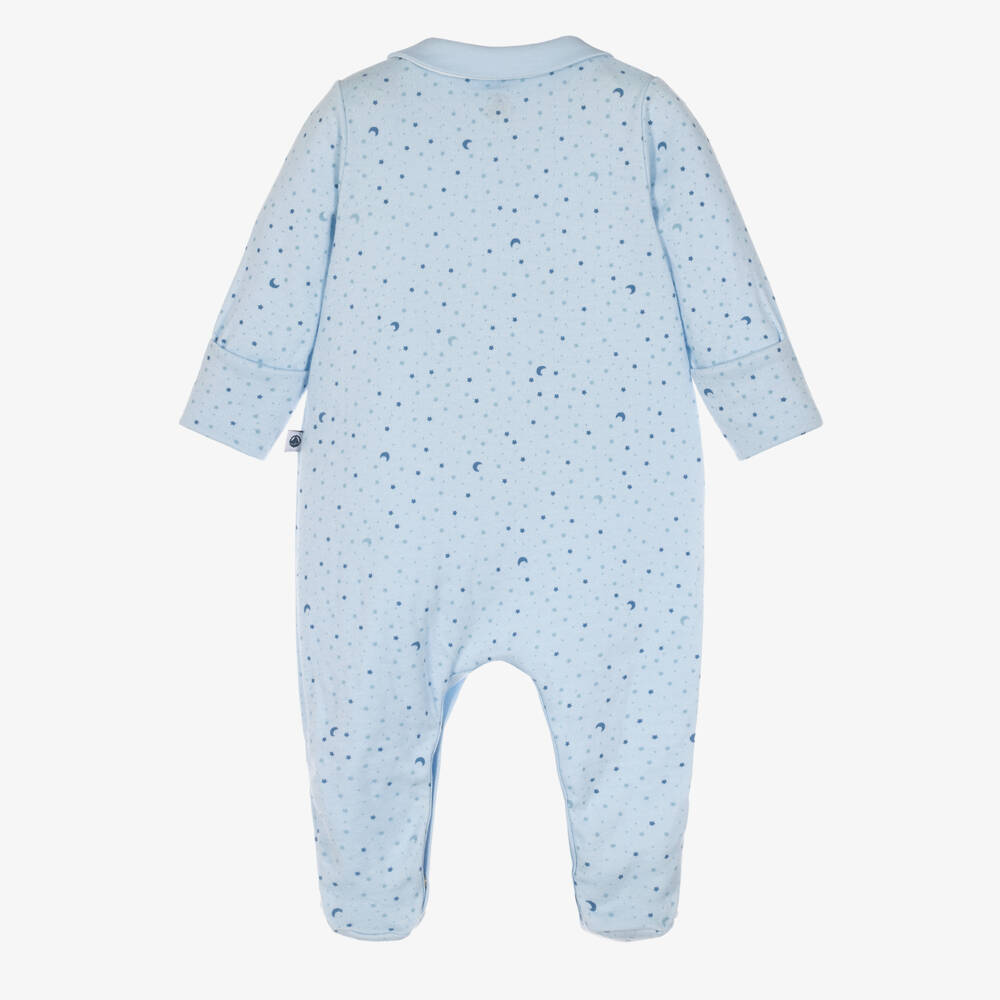 Petit Bateau-Blue Cotton Moon & Star Print Babygrow | Childrensalon