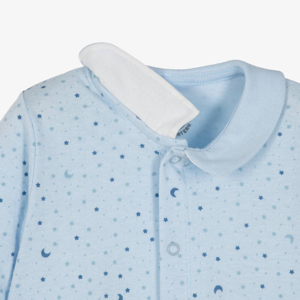 Petit Bateau-Blue Cotton Moon & Star Print Babygrow | Childrensalon