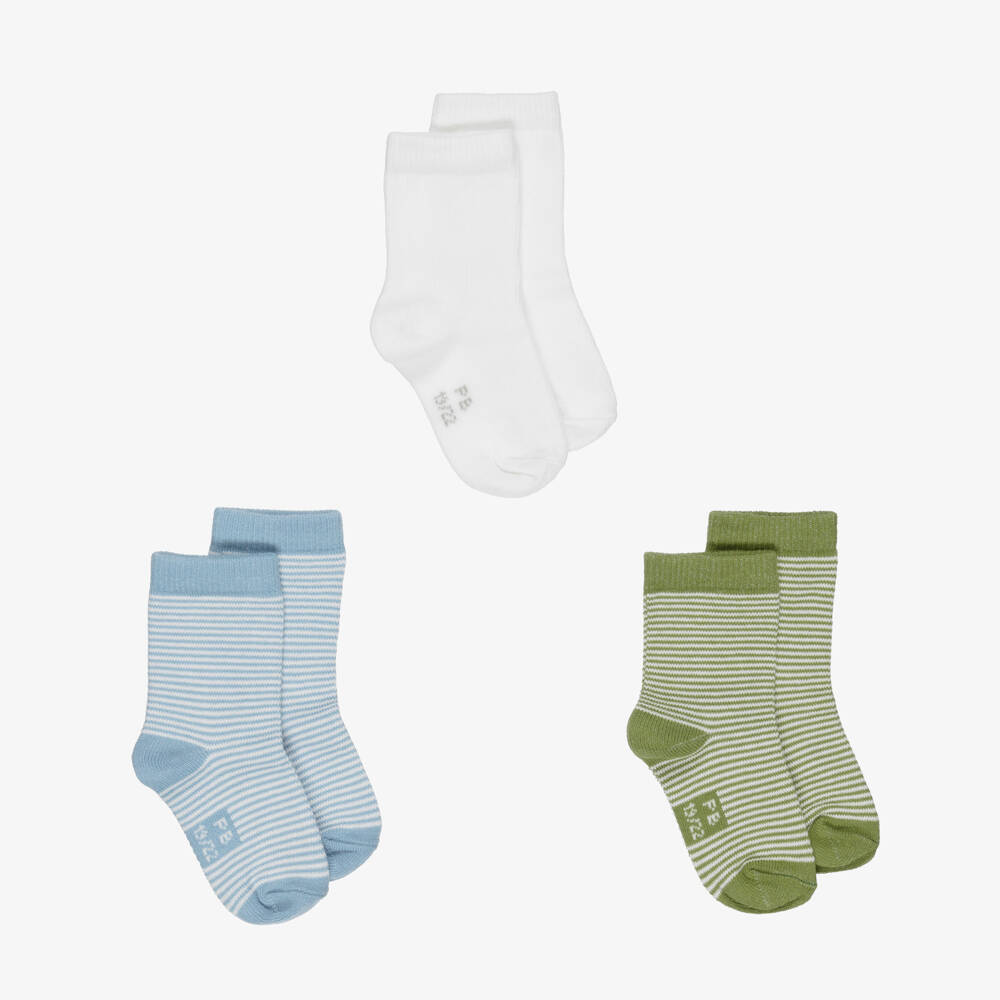 Petit Bateau-Blue & Green Striped Cotton Socks (3 Pack) | Childrensalon