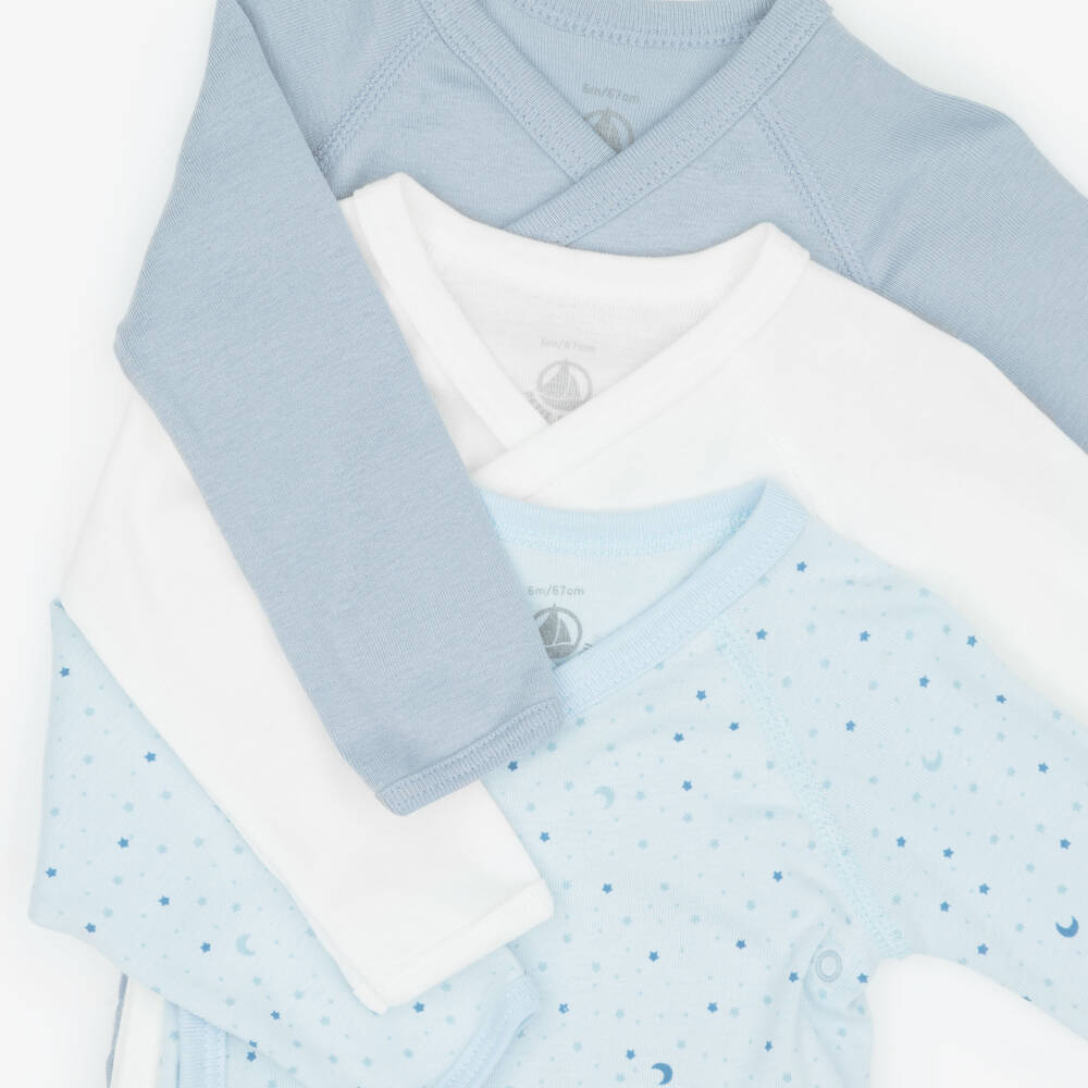 Petit Bateau-Blue & Ivory Cotton Bodyvests (3 Pack) | Childrensalon