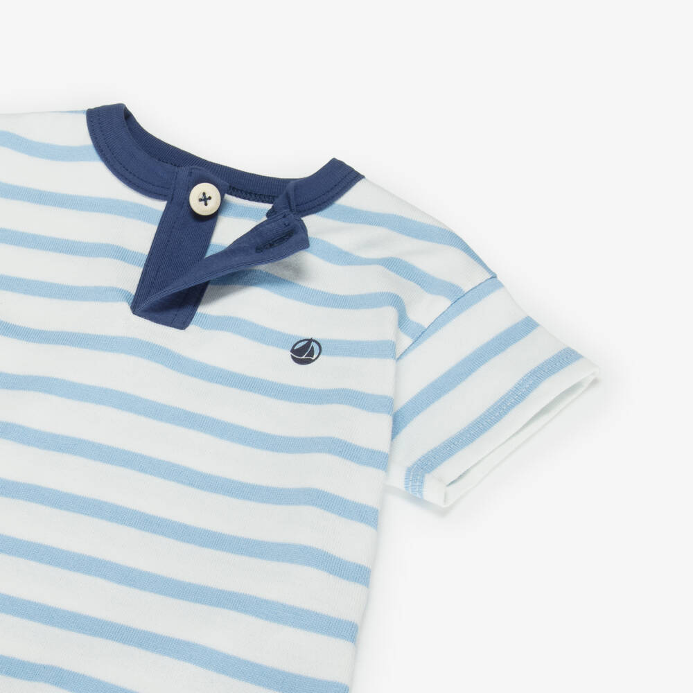 Petit Bateau-Boys Blue & White Striped Cotton Shorts Set | Childrensalon