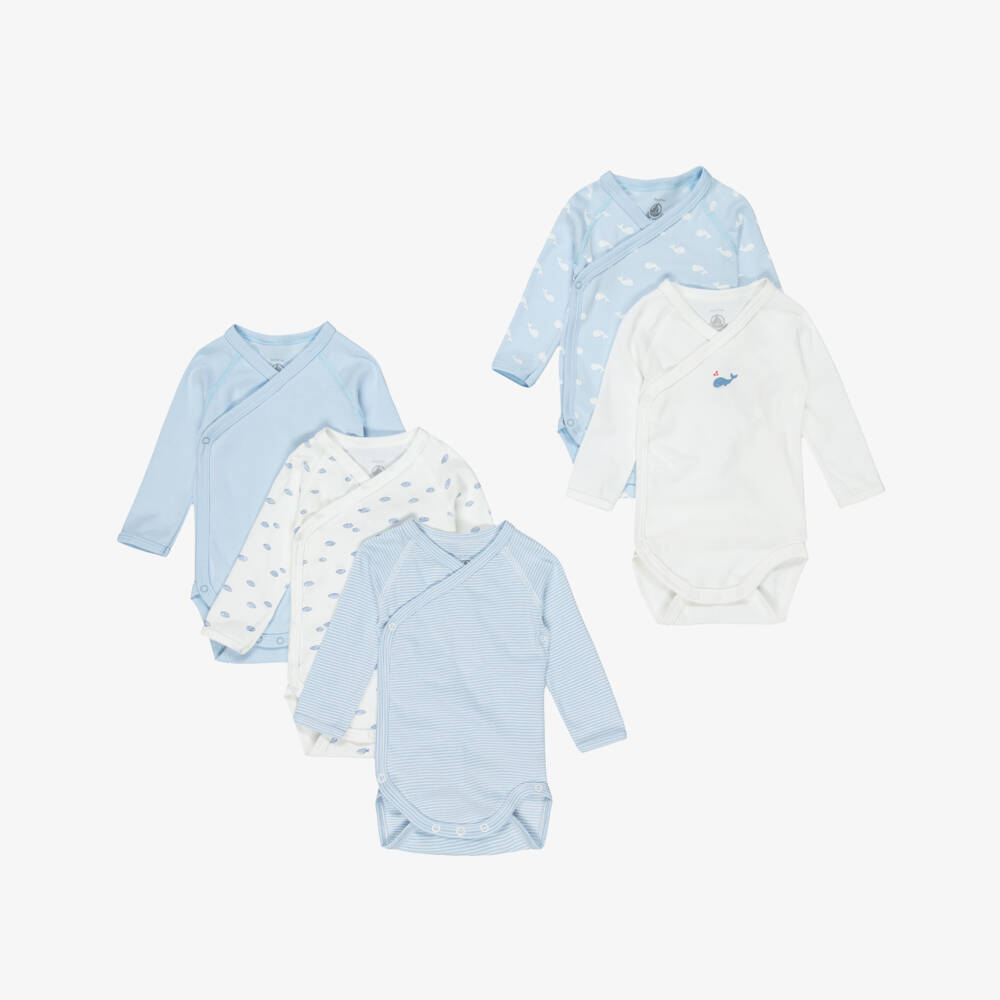 Petit Bateau-Blue & White Cotton Bodyvests with Dolphins & Clouds (5 Pack) | Childrensalon