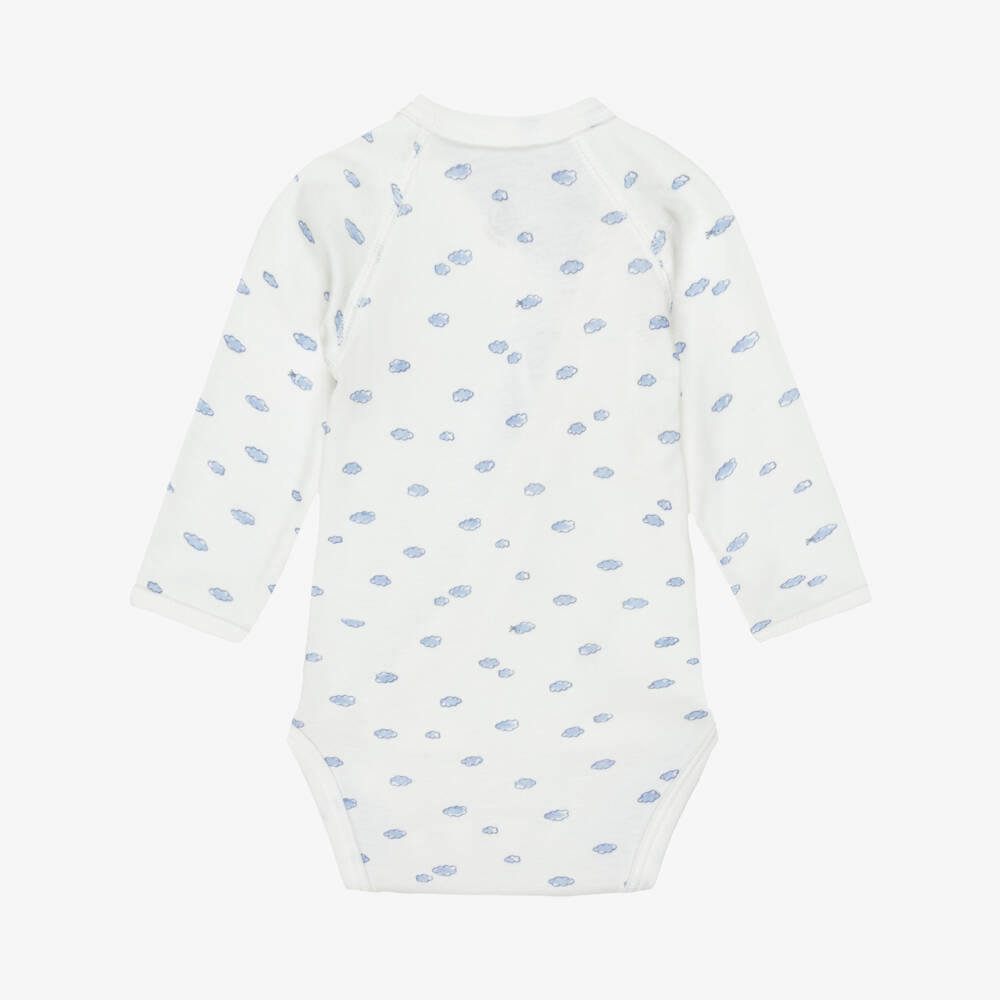 Petit Bateau-Blue & White Cotton Bodyvests with Dolphins & Clouds (5 Pack) | Childrensalon