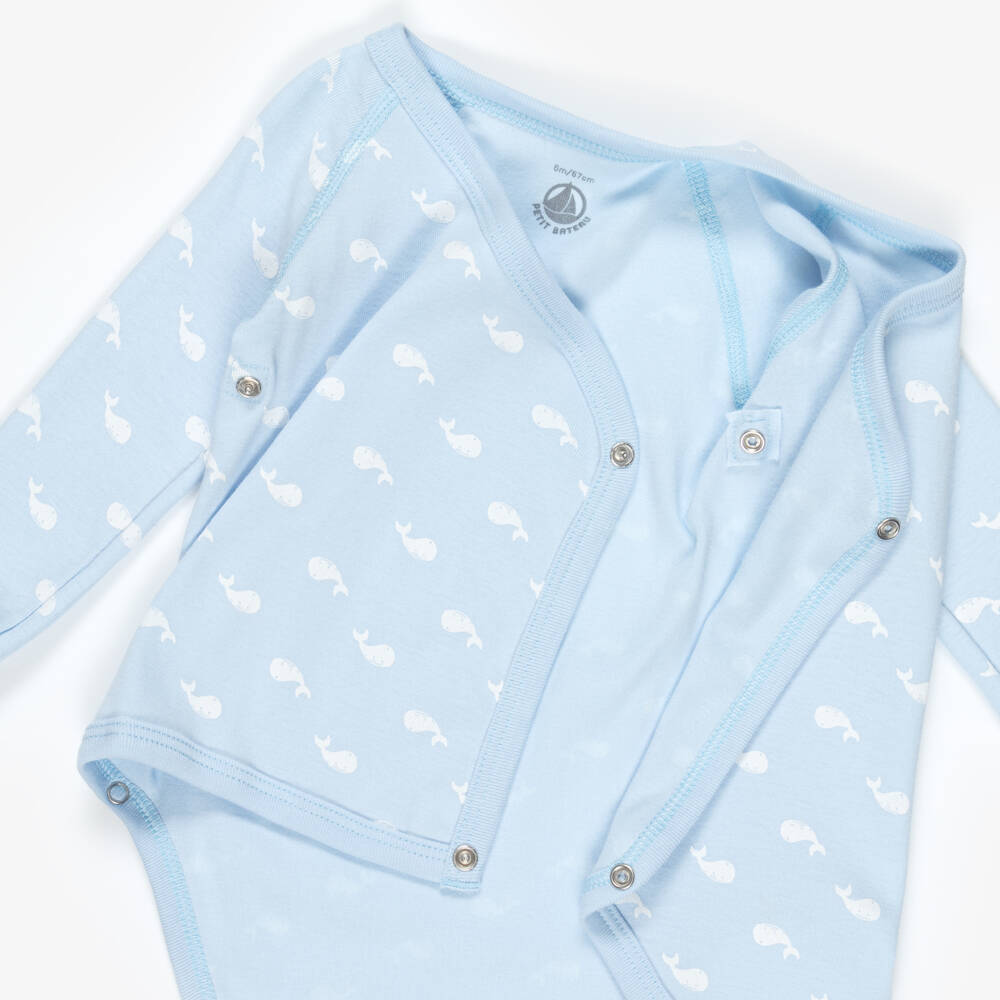 Petit Bateau-Blue & White Cotton Bodyvests with Dolphins & Clouds (5 Pack) | Childrensalon