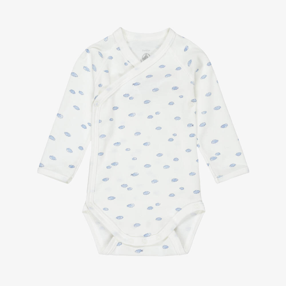 Petit Bateau-Blue & White Cotton Bodyvests with Dolphins & Clouds (5 Pack) | Childrensalon
