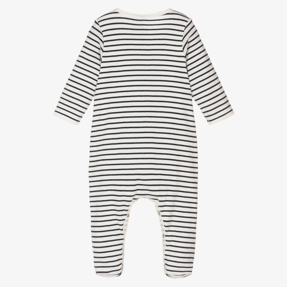Petit Bateau-Blue & White Striped Cotton Babygrow | Childrensalon