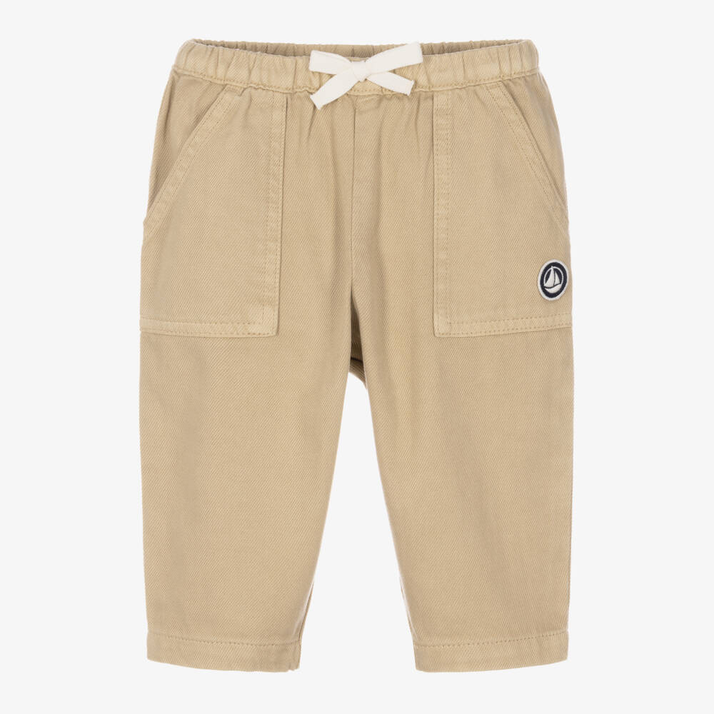 Petit Bateau-Boys Beige Cotton Twill Trousers | Childrensalon