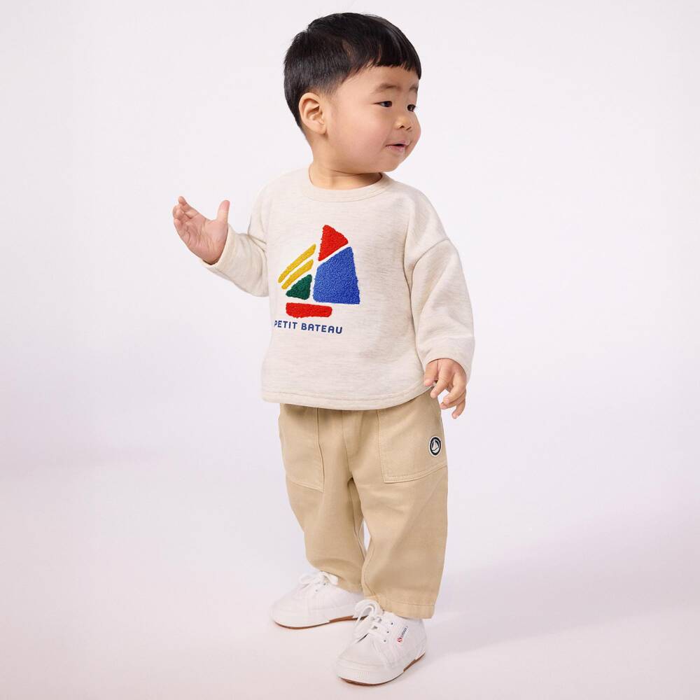 Petit Bateau-بنطلون قطن تويل لون بيج للأولاد | Childrensalon