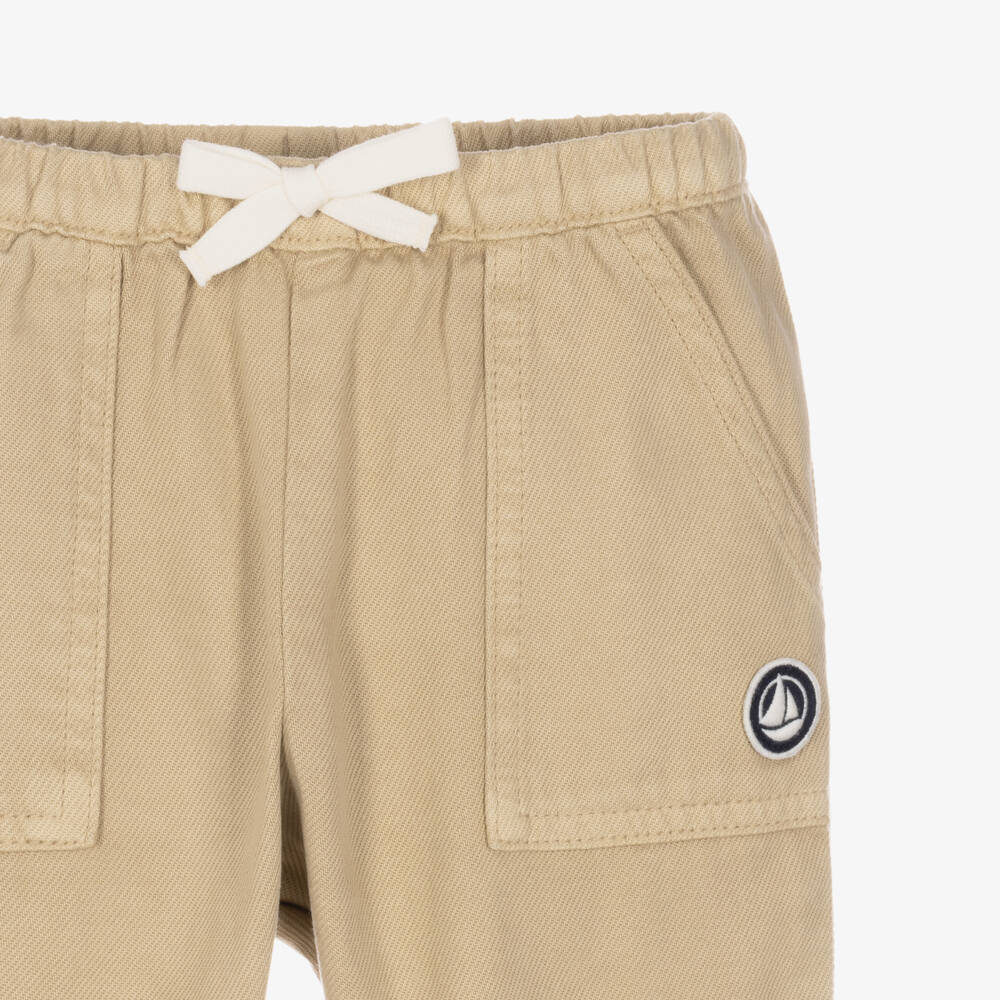 Petit Bateau-Boys Beige Cotton Twill Trousers | Childrensalon