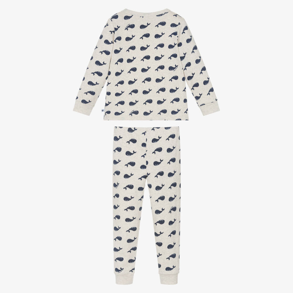Petit Bateau-Boys Beige Marl Cotton Jersey Pyjamas with Blue Whale Print | Childrensalon