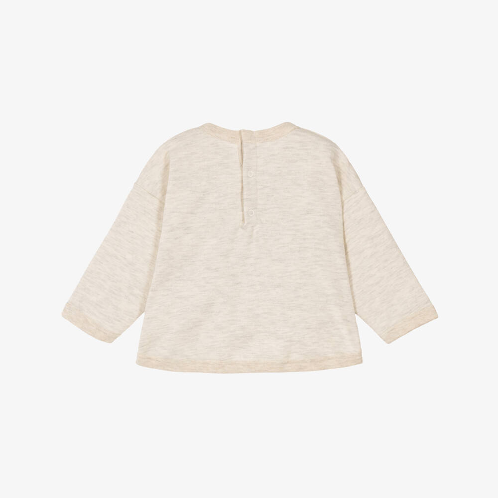 Petit Bateau-Boys Beige Marl Sweatshirt with Colourful Logo | Childrensalon