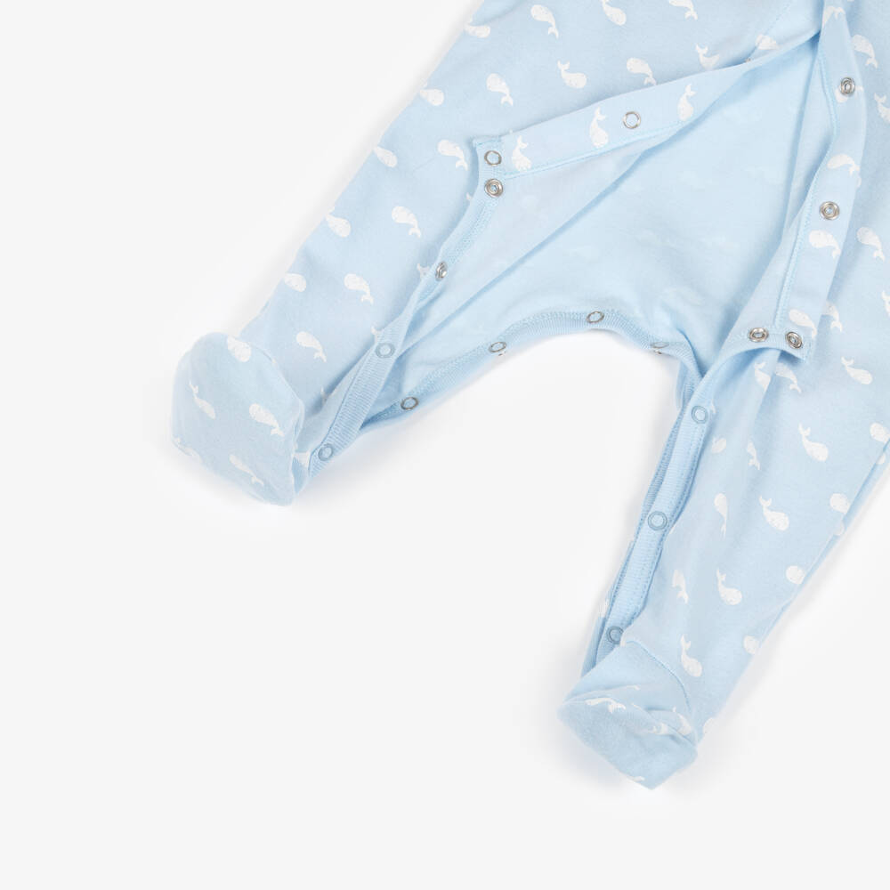Petit Bateau-Boys Blue Cotton Babygrow with Whale Print | Childrensalon