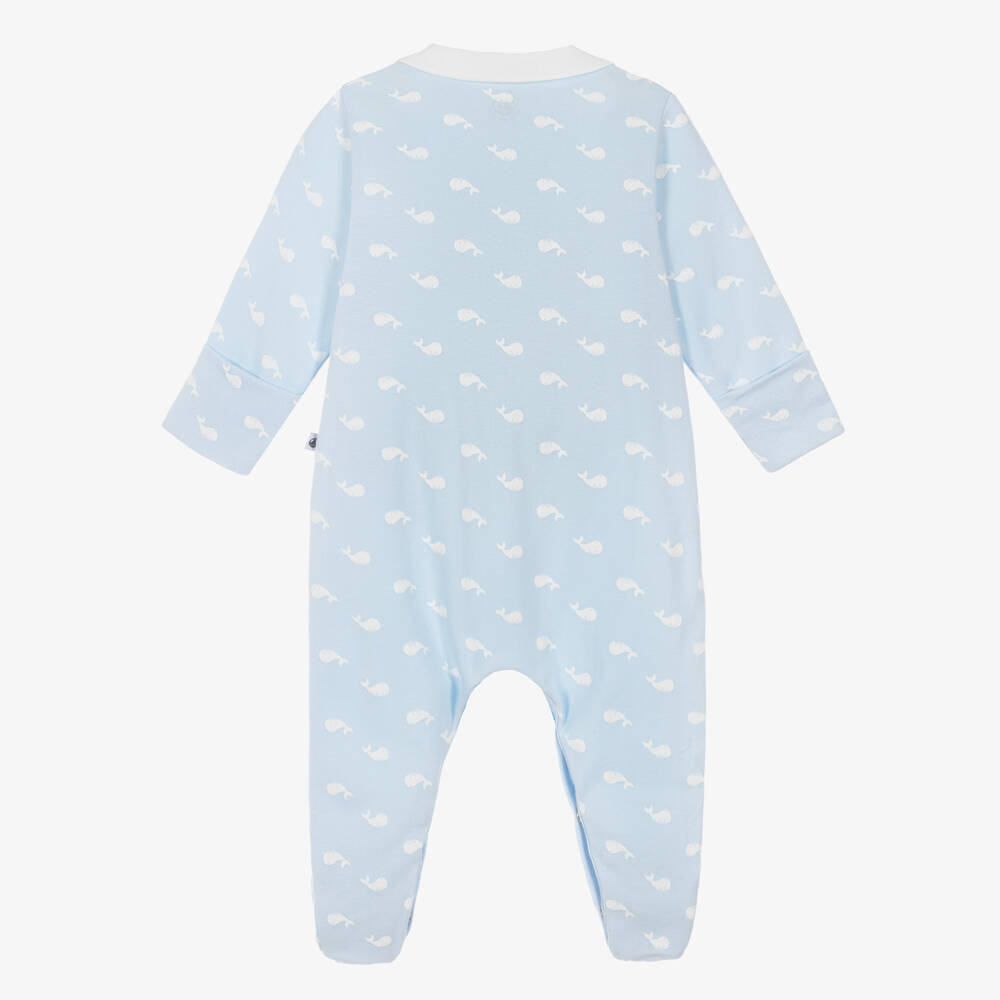 Petit Bateau-Boys Blue Cotton Babygrow with Whale Print | Childrensalon