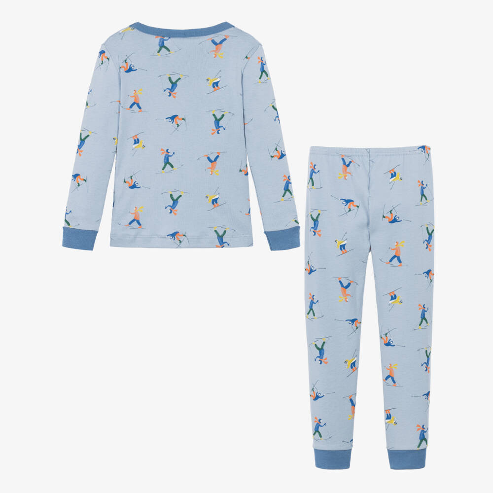 Petit Bateau-Boys Blue Cotton Pyjamas with Ski Print | Childrensalon