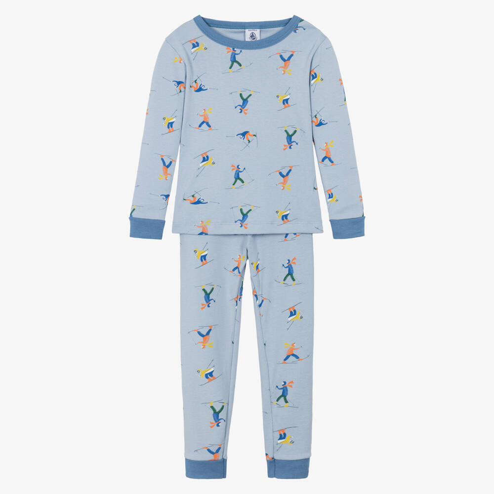 Petit Bateau-Boys Blue Cotton Pyjamas with Ski Print | Childrensalon