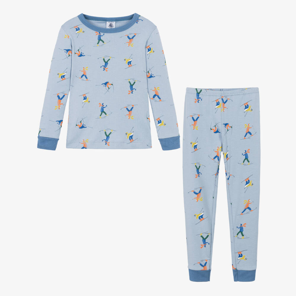 Petit Bateau-Boys Blue Cotton Pyjamas with Ski Print | Childrensalon