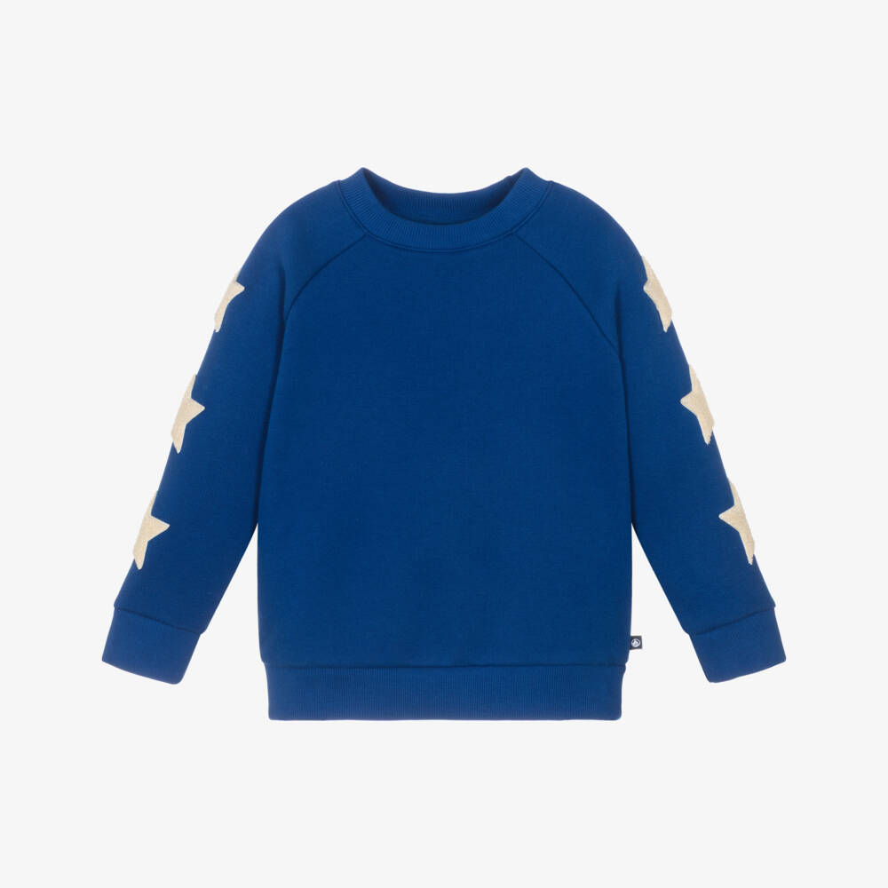 Petit Bateau-Boys Blue Cotton Sweatshirt with Star Appliqués | Childrensalon