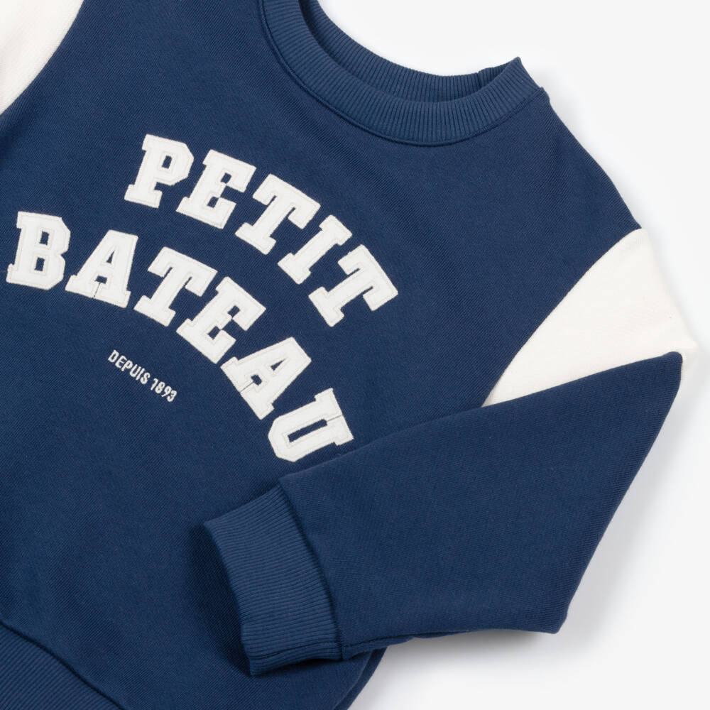 Petit Bateau-Boys Blue Cotton Sweatshirt with Varsity Style Logo | Childrensalon