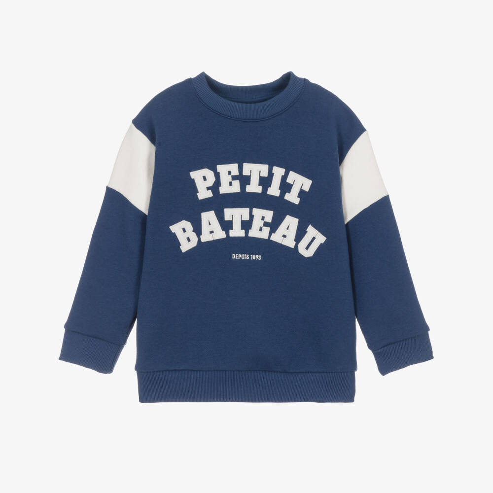 Petit Bateau-Boys Blue Cotton Sweatshirt with Varsity Style Logo | Childrensalon
