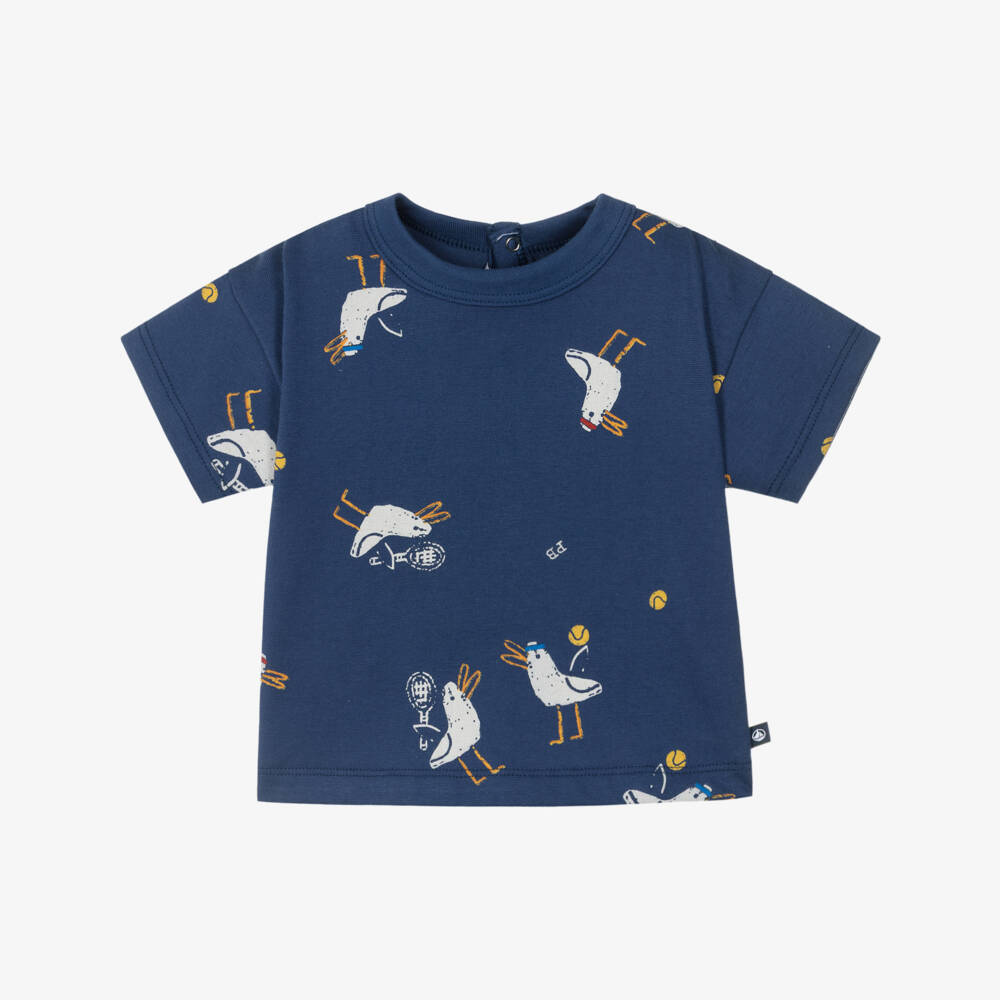 Petit Bateau-Boys Blue Cotton T-Shirt with Bird Print | Childrensalon