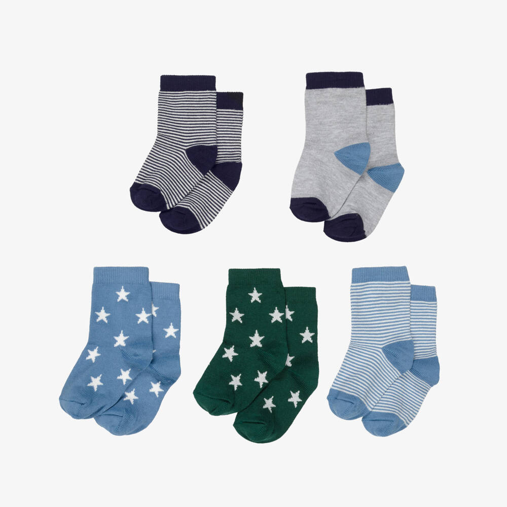 Petit Bateau-Boys Blue & Green Ankle Socks with Stars & Stripes (5 Pack) | Childrensalon