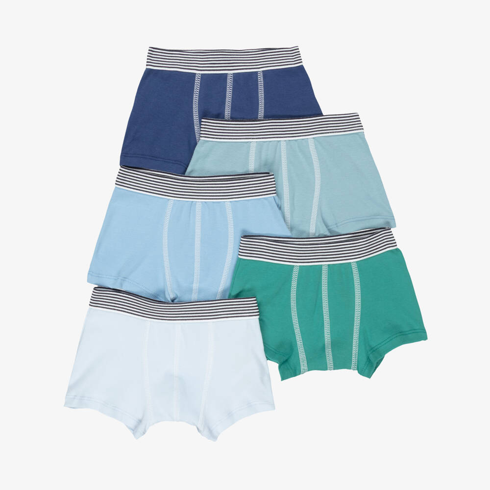 Petit Bateau-Boys Blue & Green Cotton Boxer Shorts (5 Pack) | Childrensalon