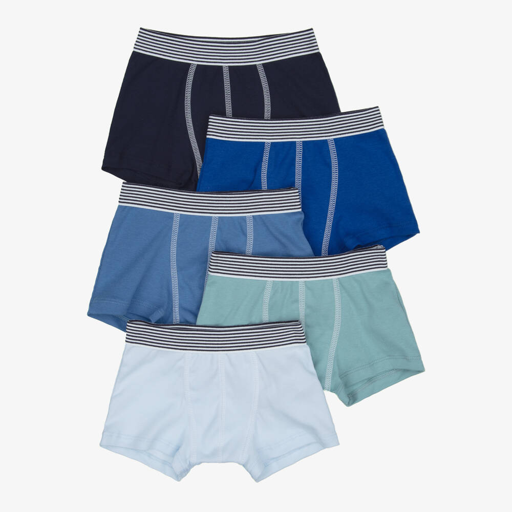 Petit Bateau-Boys Blue & Green Cotton Boxer Shorts (5 Pack) | Childrensalon