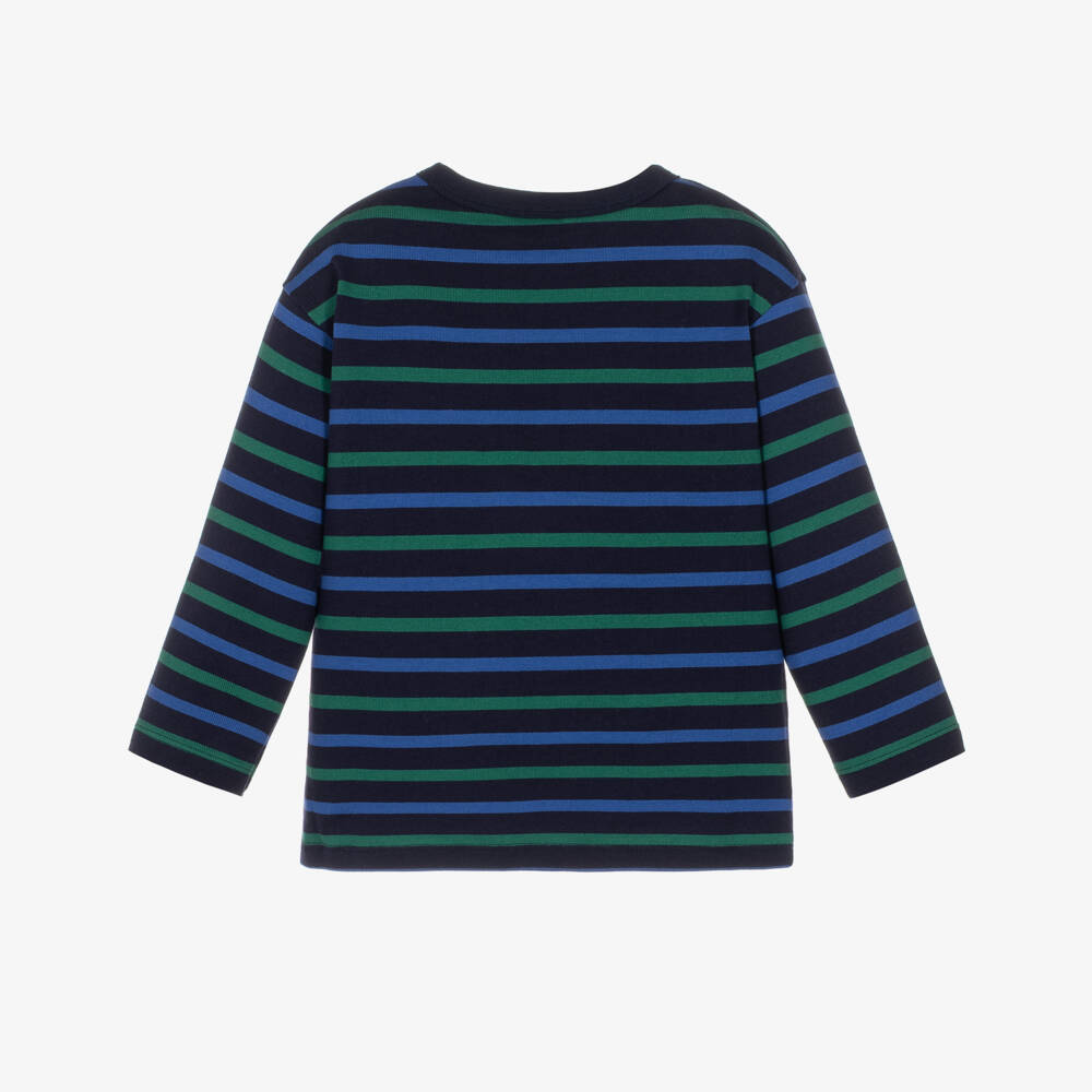 Petit Bateau-Boys Blue & Green Striped Cotton Top | Childrensalon