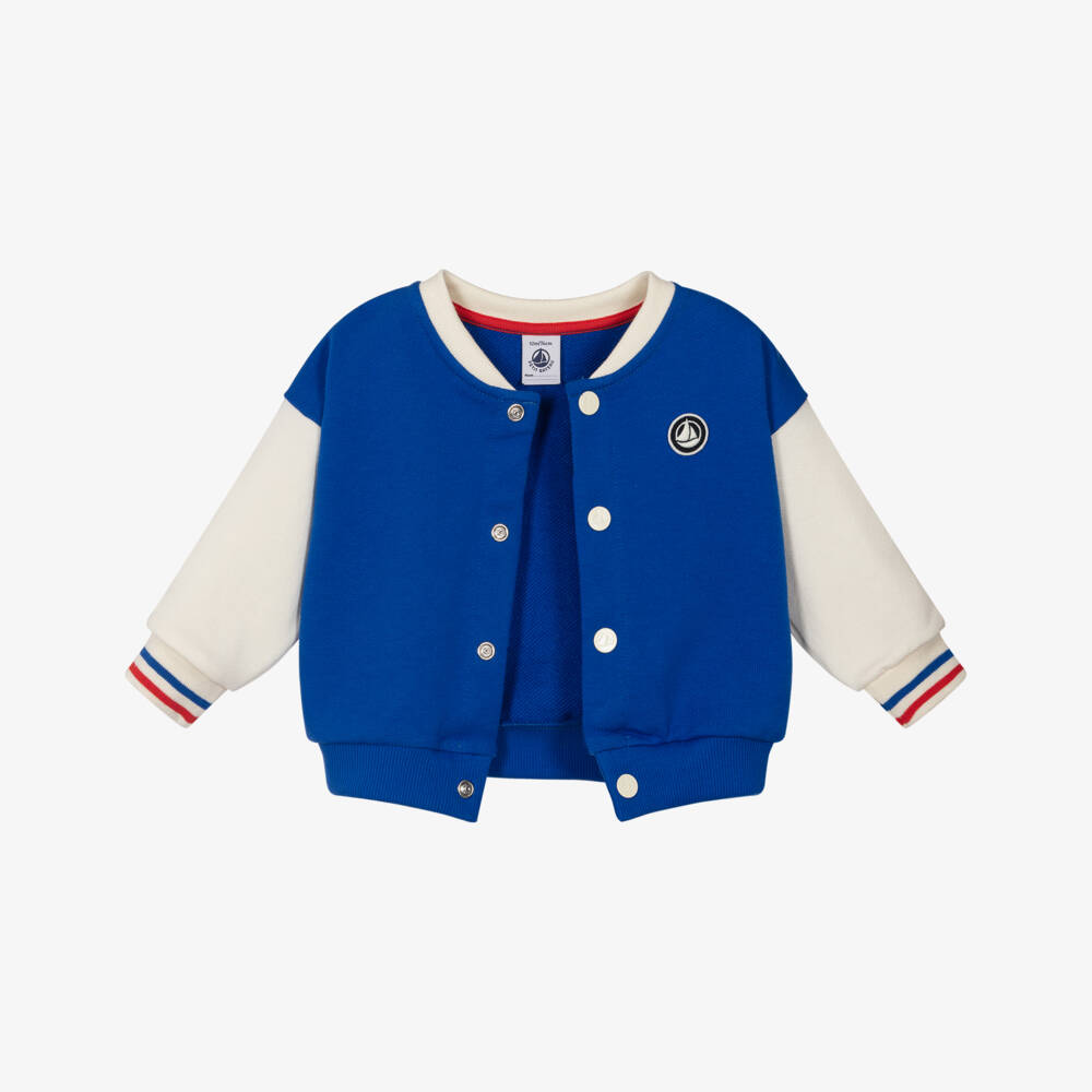Petit Bateau-Boys Blue & Ivory Colourblock Baseball Jacket | Childrensalon