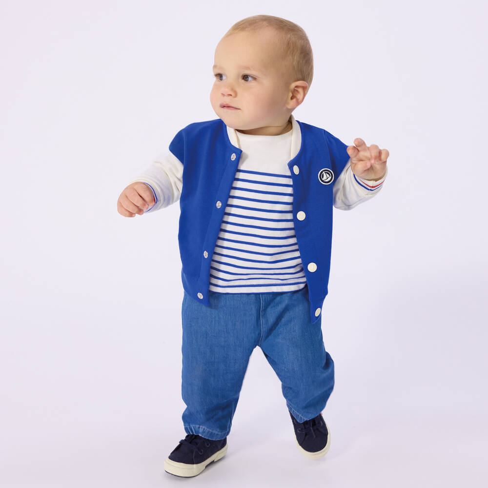 Petit Bateau-Куртка бейсбольная сине-кремовая для мальчиков | Childrensalon