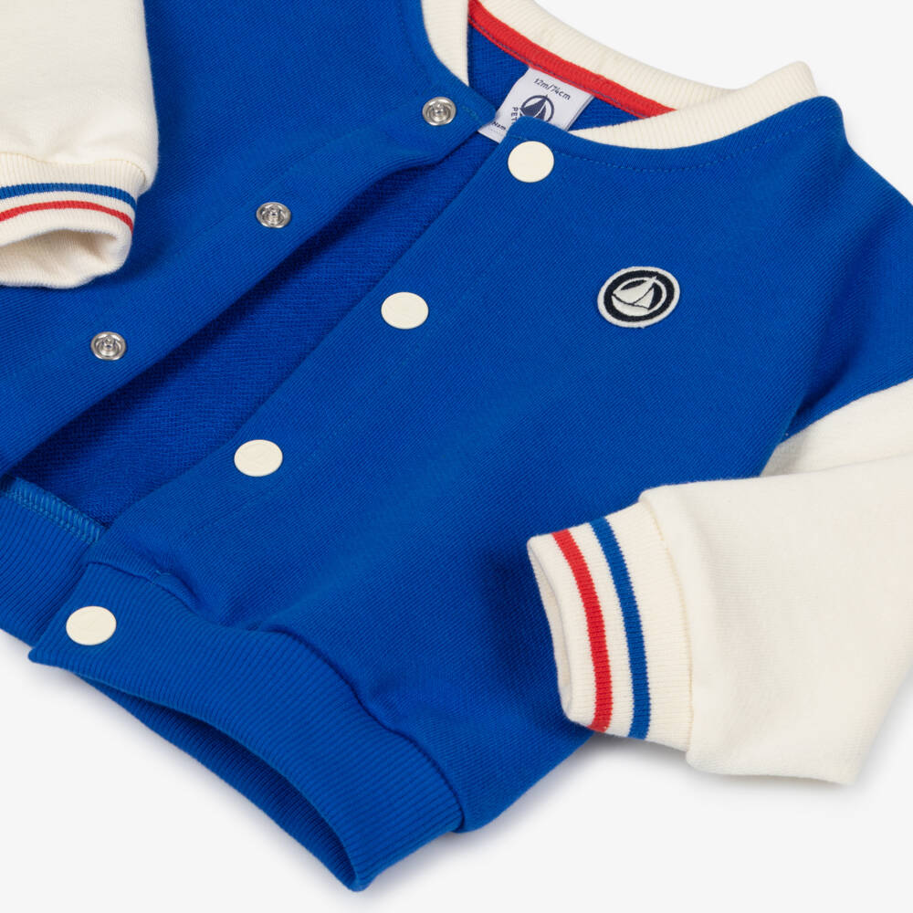 Petit Bateau-Boys Blue & Ivory Colourblock Baseball Jacket | Childrensalon