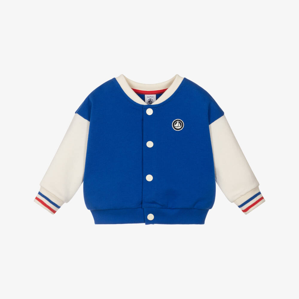 Petit Bateau-Boys Blue & Ivory Colourblock Baseball Jacket | Childrensalon