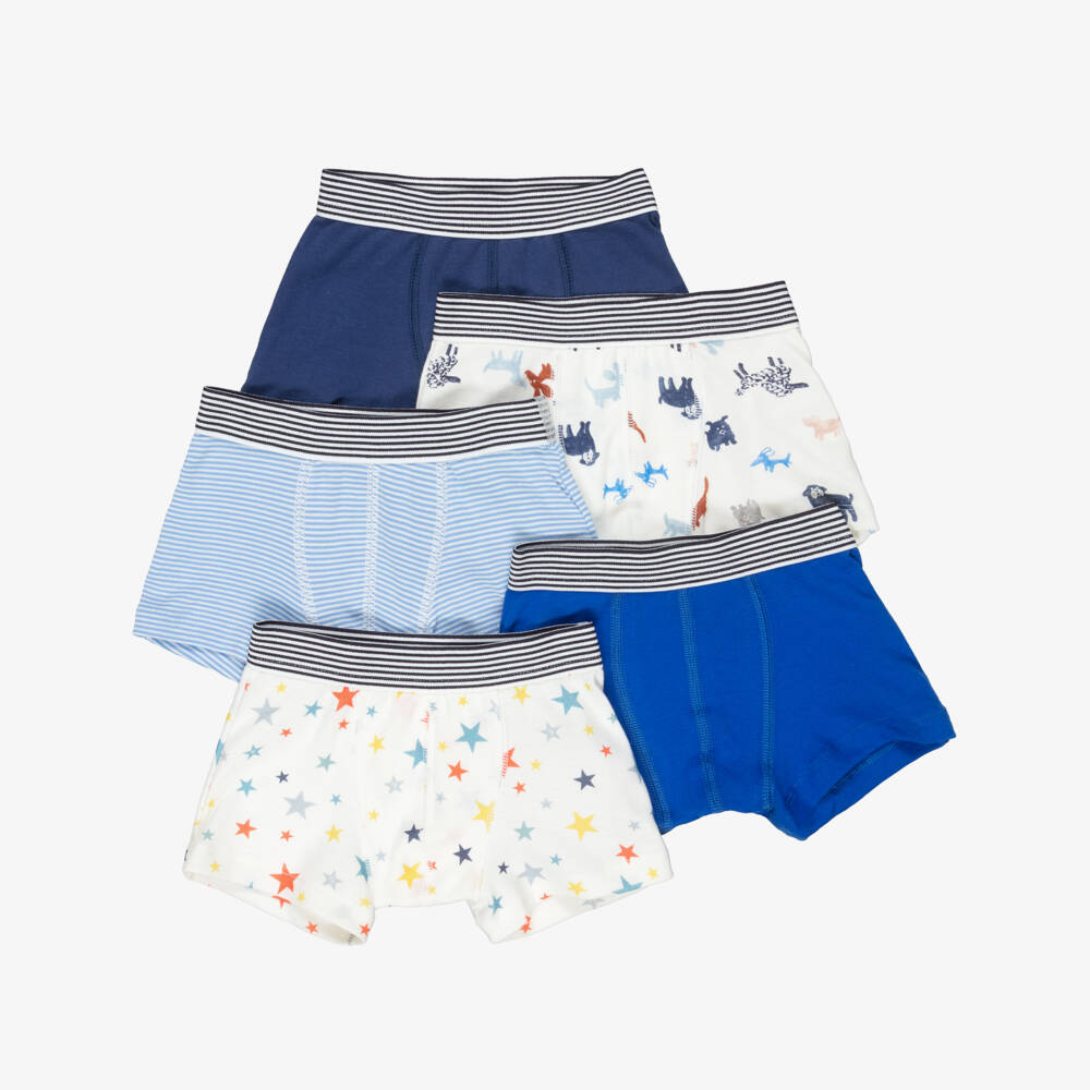 Petit Bateau-Boys Blue & Ivory Cotton Boxers (5 Pack) | Childrensalon