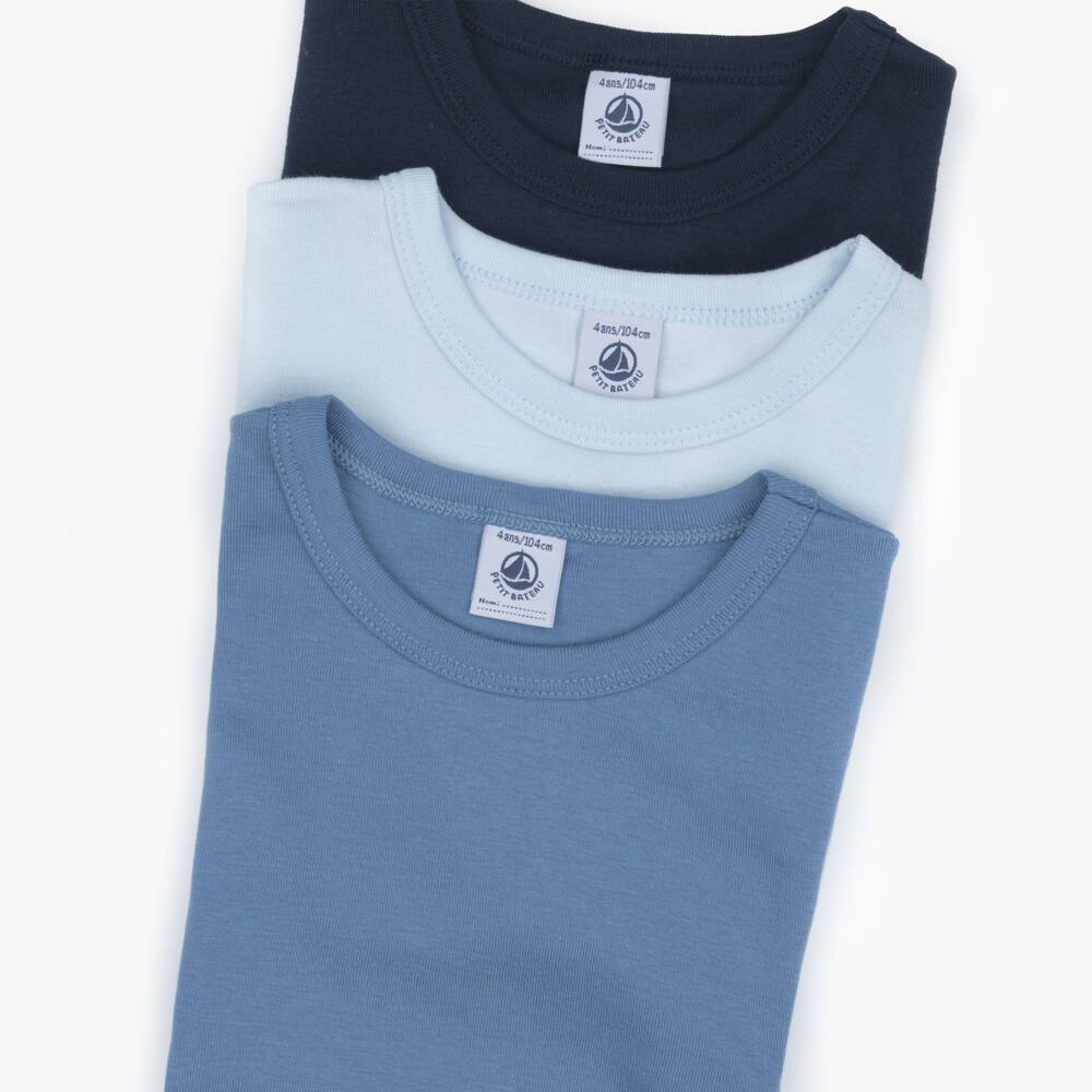 Petit Bateau-Boys Blue Organic Cotton Tops (3 Pack) | Childrensalon
